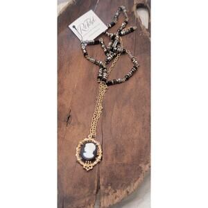 Timeless Gaze | ReTold | Black Cameo on Gold Chain with Beaded Detail